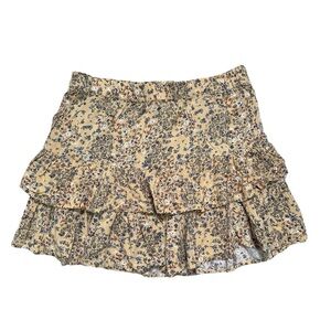 Maurices Women’s L Pale Yellow Floral Tiered Ruffle Mini Skirt